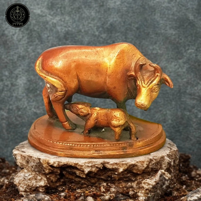 Kamdhenu Cow with Calf Brass Idol